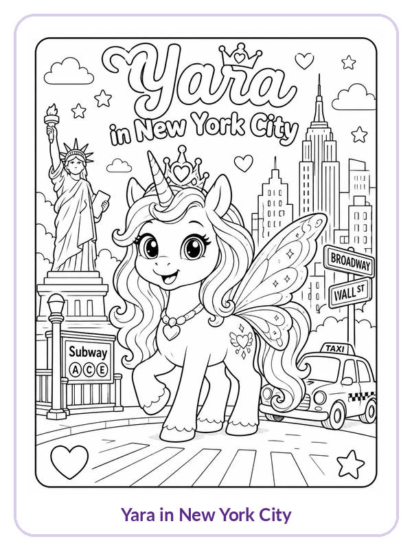Yara in New York City coloring page preview
